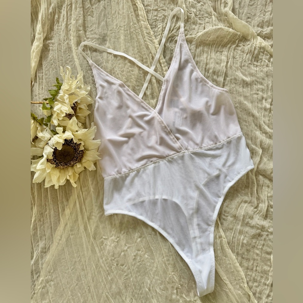NWT Forever 21 - White Strappy Mesh Bodysuit